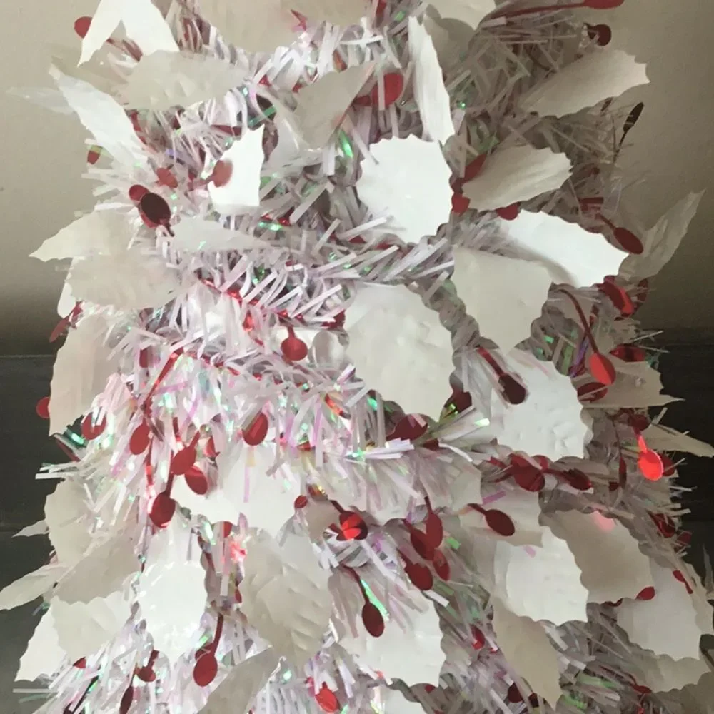 Tinsel Christmas tree cone white red decor decoration Xmas winter 18